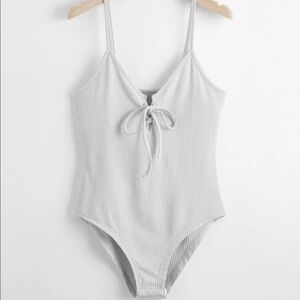 Ribbed and tied Grey one piece bodysuit large